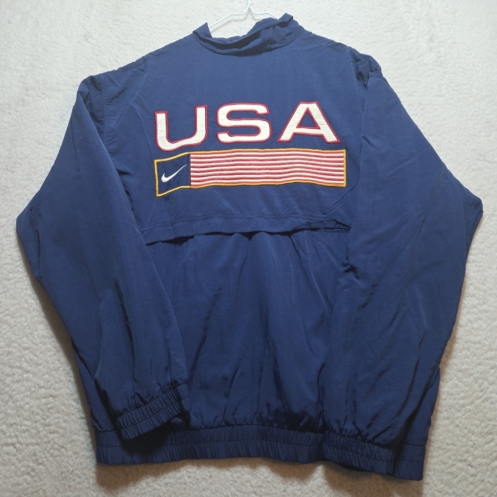 Vintage Nike USA Olympics Jacket Mens Large Blue Windbreaker Full Zip 90s